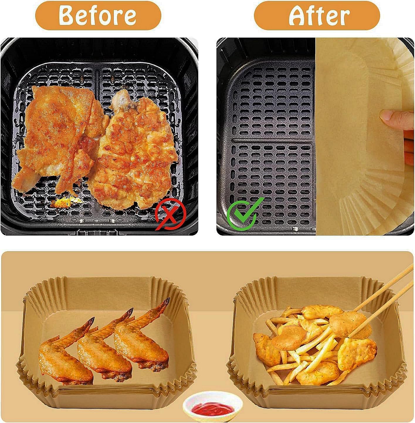 130 Pcs Disposable Mini Air Fryer Liners for COSORI 2.1 Qt Air Fryer | Small Air Fryer Liners, Pre-Cut and Ready to Use Upon Receipt, Food-Grade Safe, Heat to 430°F, Non-Stick