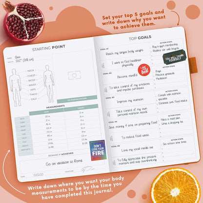 Clever Fox Wellness Planner & Food Journal for Weight Loss, A5 Orange | 5.8"x8.3" nutrition & exercise tracker for women tracking meals, diet & symptom diary, calorie counter notebook, stickers