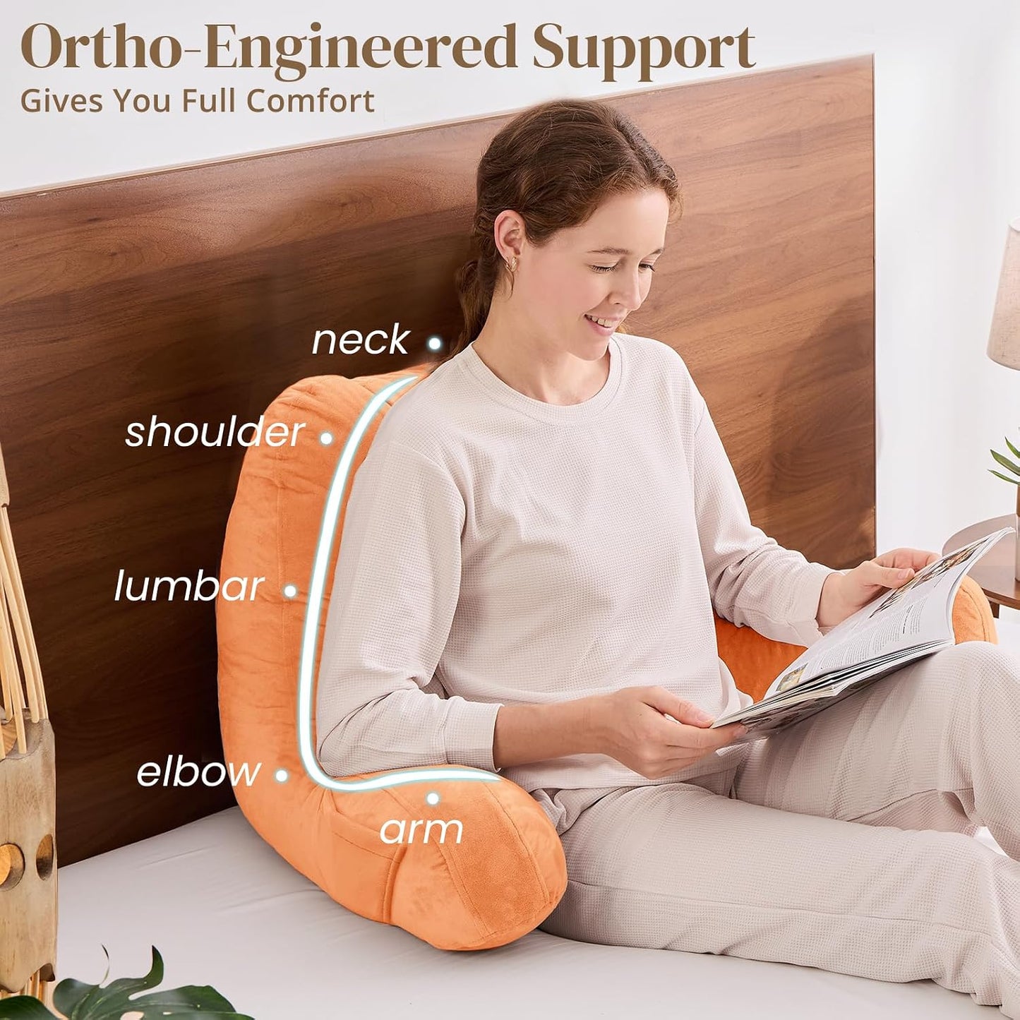 Sasttie Reading Pillows for Sitting in Bed Adult, Back Pillow Bed Sitting Up, Back-Rest Support Cushion for Sit Up on Couch, Sofa, and Floor, Dorm Essentials, Oeko-Tex Certified, Dark Grey