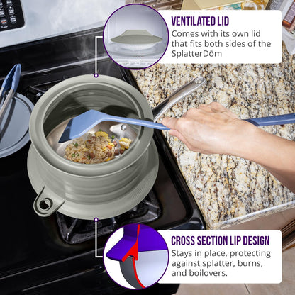 L.I.Q. Silicone Splatter Guard, Durable SplatterDom, Blue Steel, Large | 10 and 12 Inch Pots, 10'' Lid, Food and Oil Splash Guard for Cooking, Easy to Clean and Store, BPA-Free, Microwave Safe