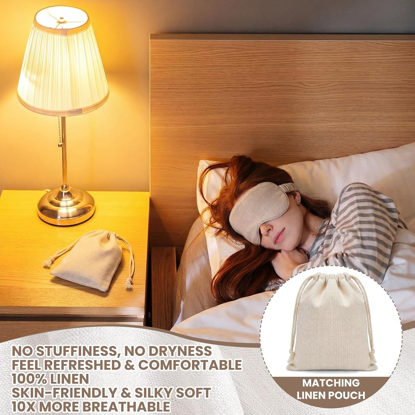 2 Set Pure Linen Sleep Mask Organic Cotton Eye Cover Gift,Linen