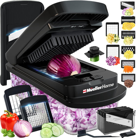 Mueller The Real Original Pro Vegetable Chopper & Mandoline Slicer, 10-in-1 | since 2013, 8 Blade Food Veggie Chopper, Onion Vegetable Cutter with Container, Kitchen Gadgets & Essentials
