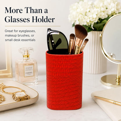 Calabria Desktop Eye Glasses Holder Soft Lining Weighted Base Eyeglasses Stand Case Desks Nightstands PU Leather Mens Womens