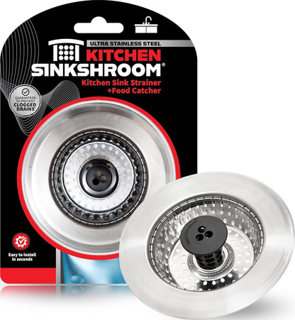 Kitchen SinkShroom Revolutionary Clog-Free Stainless Steel Sink Strainer, Black, 1-(Pack)