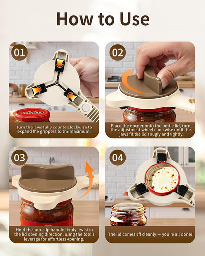 4-in-1 Adjustable Jar & Bottle Opener for Seniors with Arthritis Weak Hands | 2026 New Stainless Steel Non-Slip Grip, Left-Handed Friendly, Fits Glass, Pickle & Sauce Jars, Beer, Soda & Wine Bottles