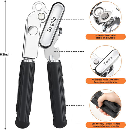 Can Opener Manual Stainless Steel with Magnet | Heavy duty,Oversized knob,Magnet lifts lids,Non slip grip,Bottle opener built in,Easy for arthritis