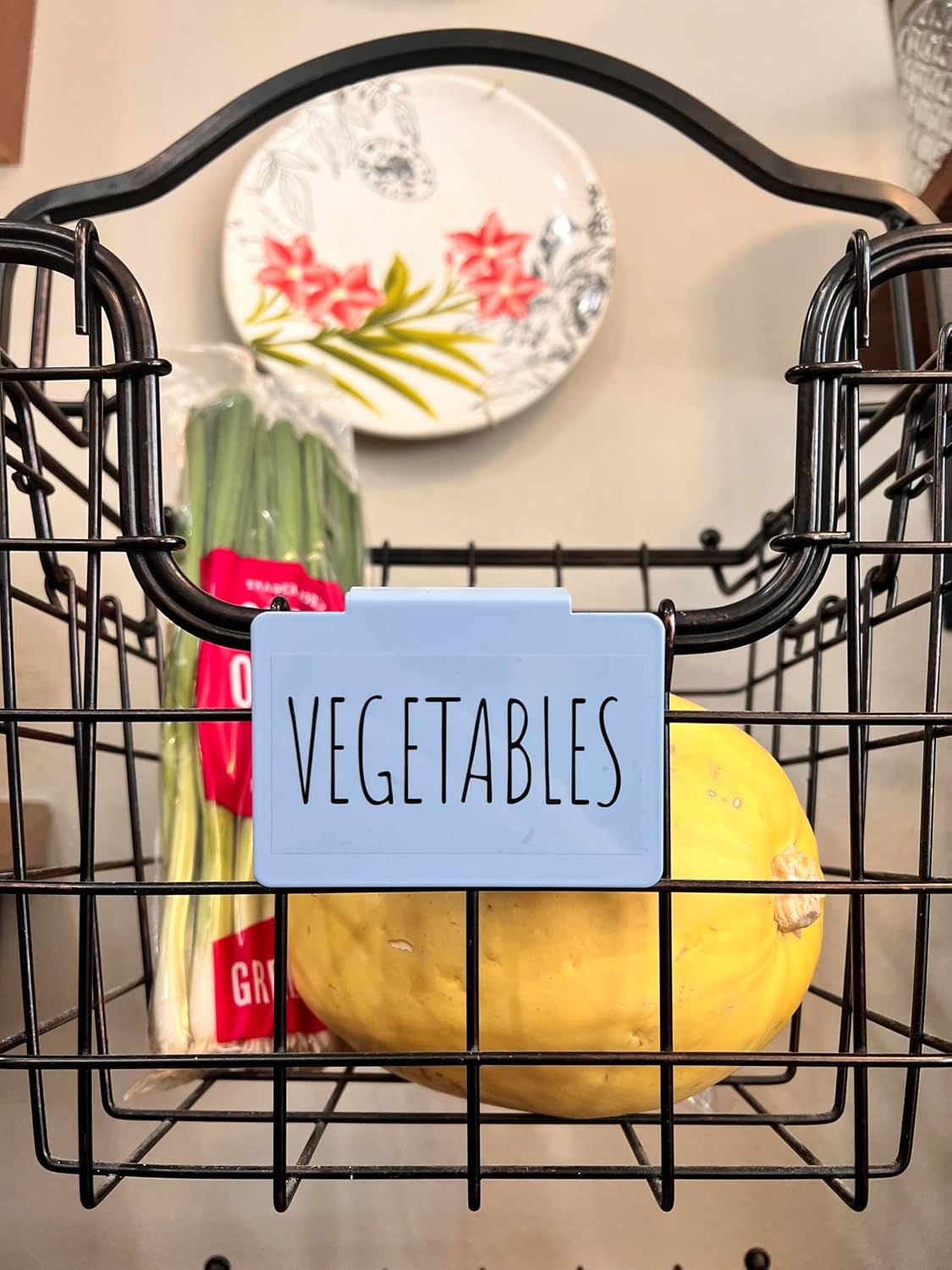 Hygge & Sage: Metal Non-Slip Basket Labels Clip On for Storage Bins, or Wire Racks | Includes 8 Labels, 8 Non-Slip Pads, and 1 Free Marker (Cream)