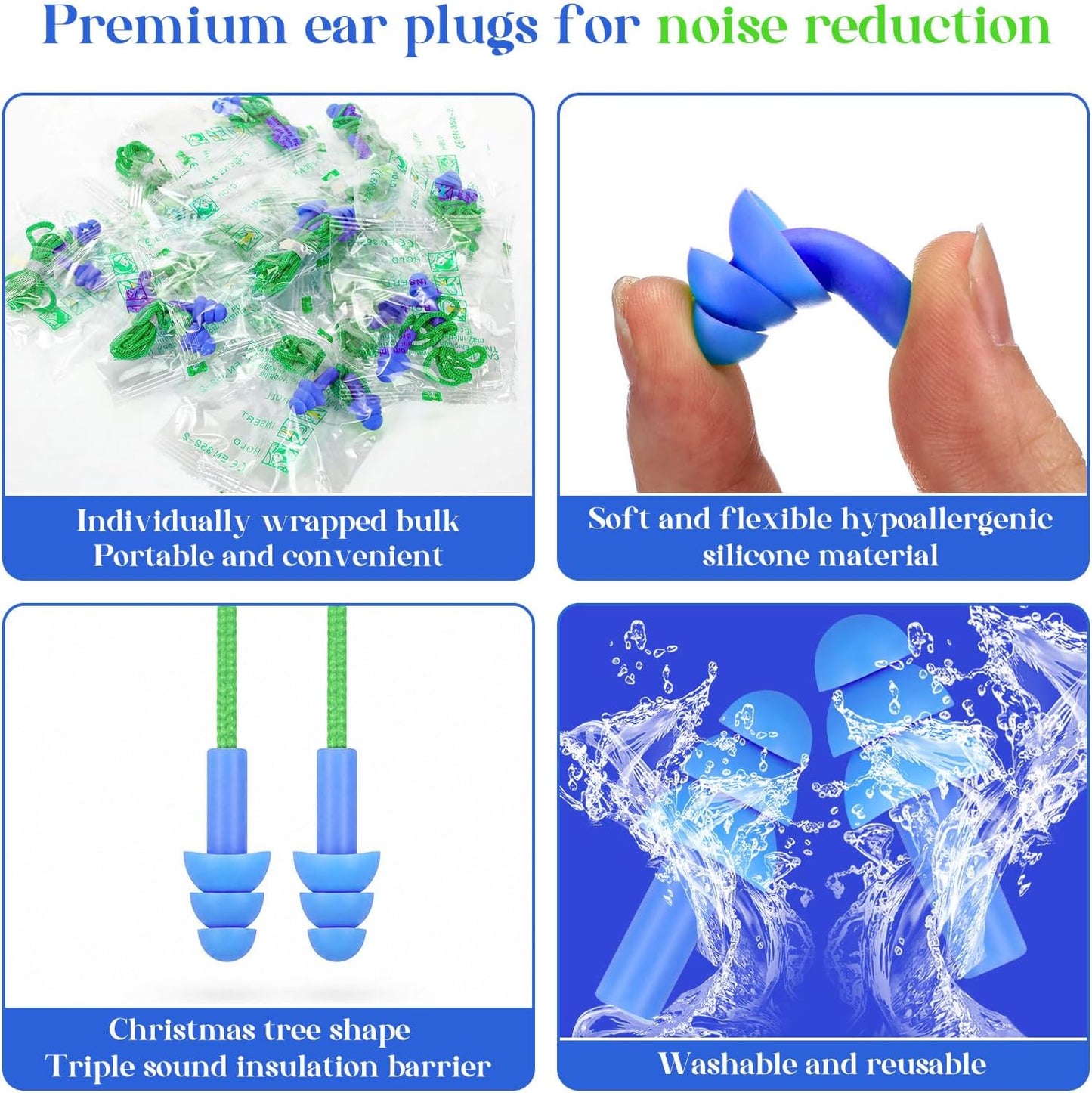 Relaxweex 500 Pairs Corded Ear Plugs Bulk 25dB NRR Reusable Silicone Ear Plug with String Individually Wrapped Earplugs for Sleeping Noise Reduction Hearing Protection Shooting Work (Blue Yellow)