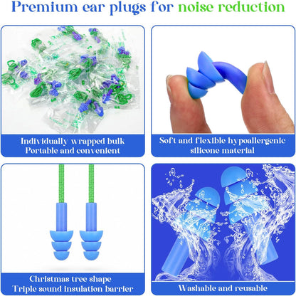 Relaxweex 500 Pairs Corded Ear Plugs Bulk 25dB NRR Reusable Silicone Ear Plug with String Individually Wrapped Earplugs for Sleeping Noise Reduction Hearing Protection Shooting Work (Blue Yellow)