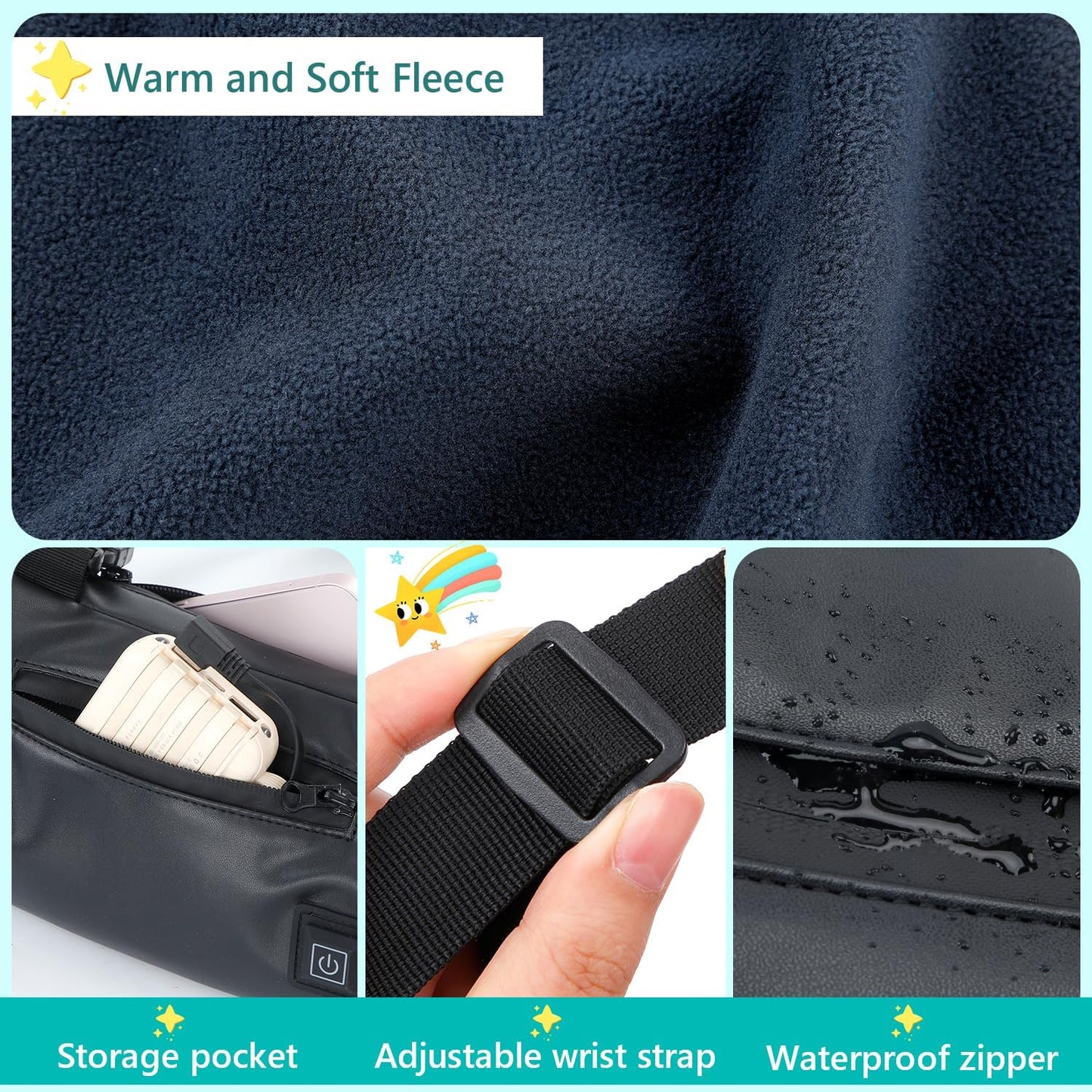 AURYA Heated Hand Warmer Pouch, Rechargeable & Waterproof Electric Hand Muff for Children | Adjustable 3-Heat Settings for Outdoor Play, Skiing, Snowball Fights & School