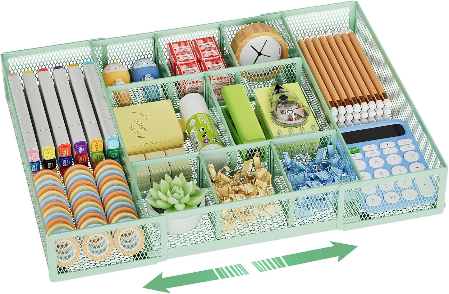 Marbrasse Expandable Desk Drawer Organizer, Mesh Drawer Organizer Tray with 10 Adjustable Compartments, Desk Organizers and Accessories, 5 Dividers Drawer for Office Supplies, Makeup & Vanity (Black)