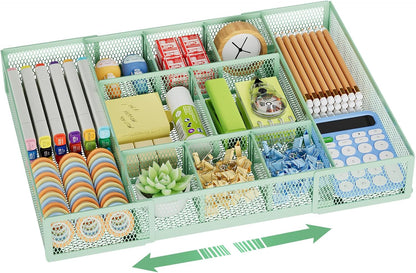 Marbrasse Expandable Desk Drawer Organizer, Mesh Drawer Organizer Tray with 10 Adjustable Compartments, Desk Organizers and Accessories, 5 Dividers Drawer for Office Supplies, Makeup & Vanity (Black)