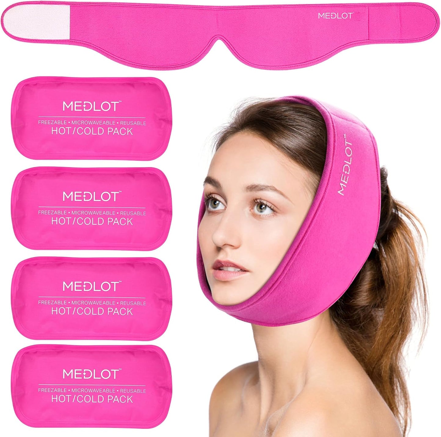 LotFancy Face Ice Pack Wrap for TMJ, Wisdom Teeth, with 4 Reusable Hot Cold Therapy Gel Packs, Pain Relief for Head, Oral and Facial Surgery, Dental Implants, Blue