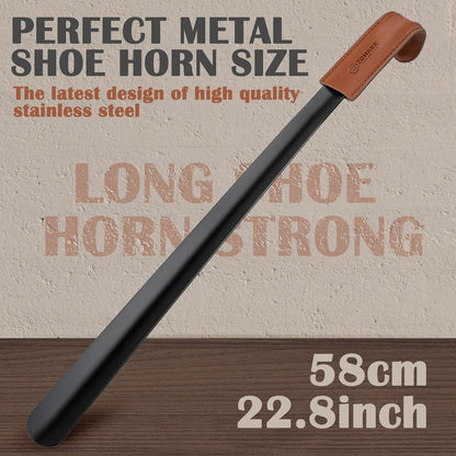 ZOMAKE Shoe Horn Long Handle for Seniors Men Women, Metal Shoehorn 2Pack | 16.5" Long Boot Horn, Travel Small Shoe Spoon Helper 7.5", Sturdy Stainless Steel, Anti-Slip Leather Grip, Shoe Protection