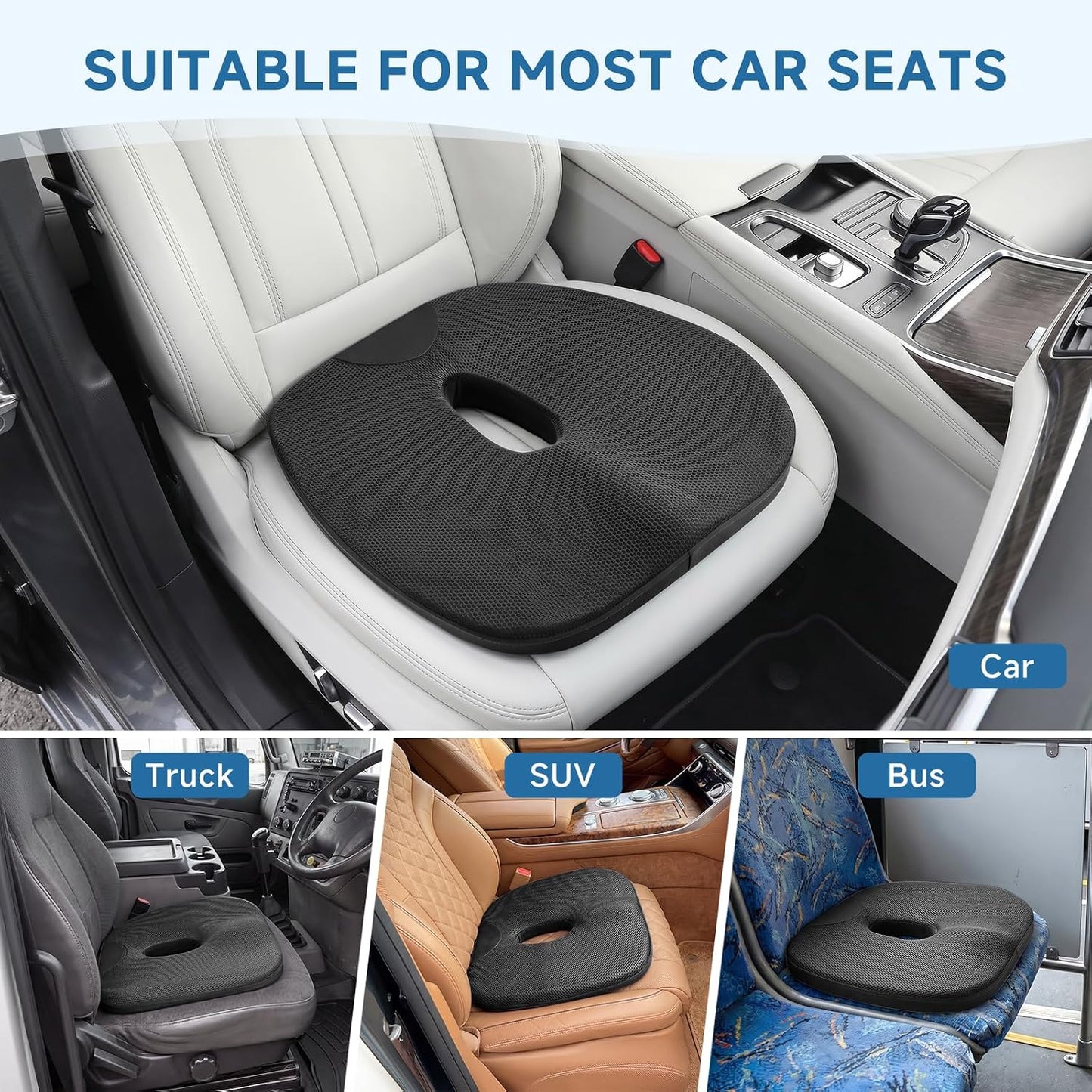 Car Seat Cushion for Driving Thin Seat Pad Drivers Seat Cushion | Better Visibility Sciatica Pain Relief High Density Memory Foam Breathable Mesh Non-Slip Base Machine Washable Cover