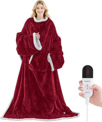 MAXEVE Heated Wearable Blanket with Foot Pocket & Sleeves Electric Snuggle