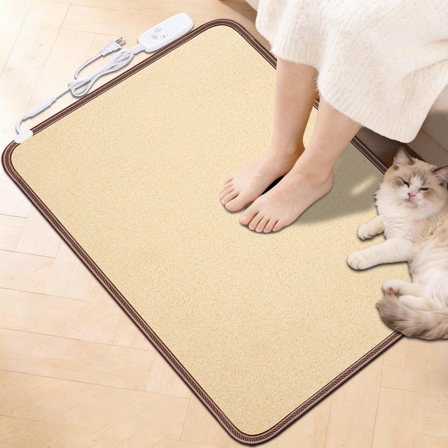 Heated Floor Mat, Foot Warmer Under Desk, Feet Heating Pad with 10 Heat Settings and Timer, Fast Heating for Office, Home, Study Play Room 120V 60W 18.5x14.2 inch SZ