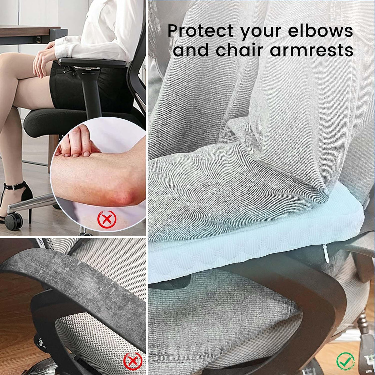 Daily Treasures 2Pcs Blue Cooling Fiber Fabric Chair Arm Rest Pads,Armrest Pads with Memory Foam and Cooling Gel Layer,Anti Slip,Adjustable Length and Removable Washable Arm Rest Pads for Office Chair
