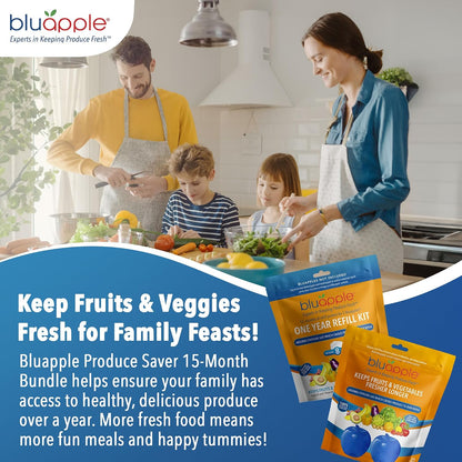 Bluapple Produce Saver Ethylene Gas Absorber - Fresh Fruit & Vegetable Storage for Refrigerator Crisper, Shelves & Fruit Bowls, Produce Keeper, Fruit Saver, Kitchen Must Haves, BPA-Free - 2-Pack