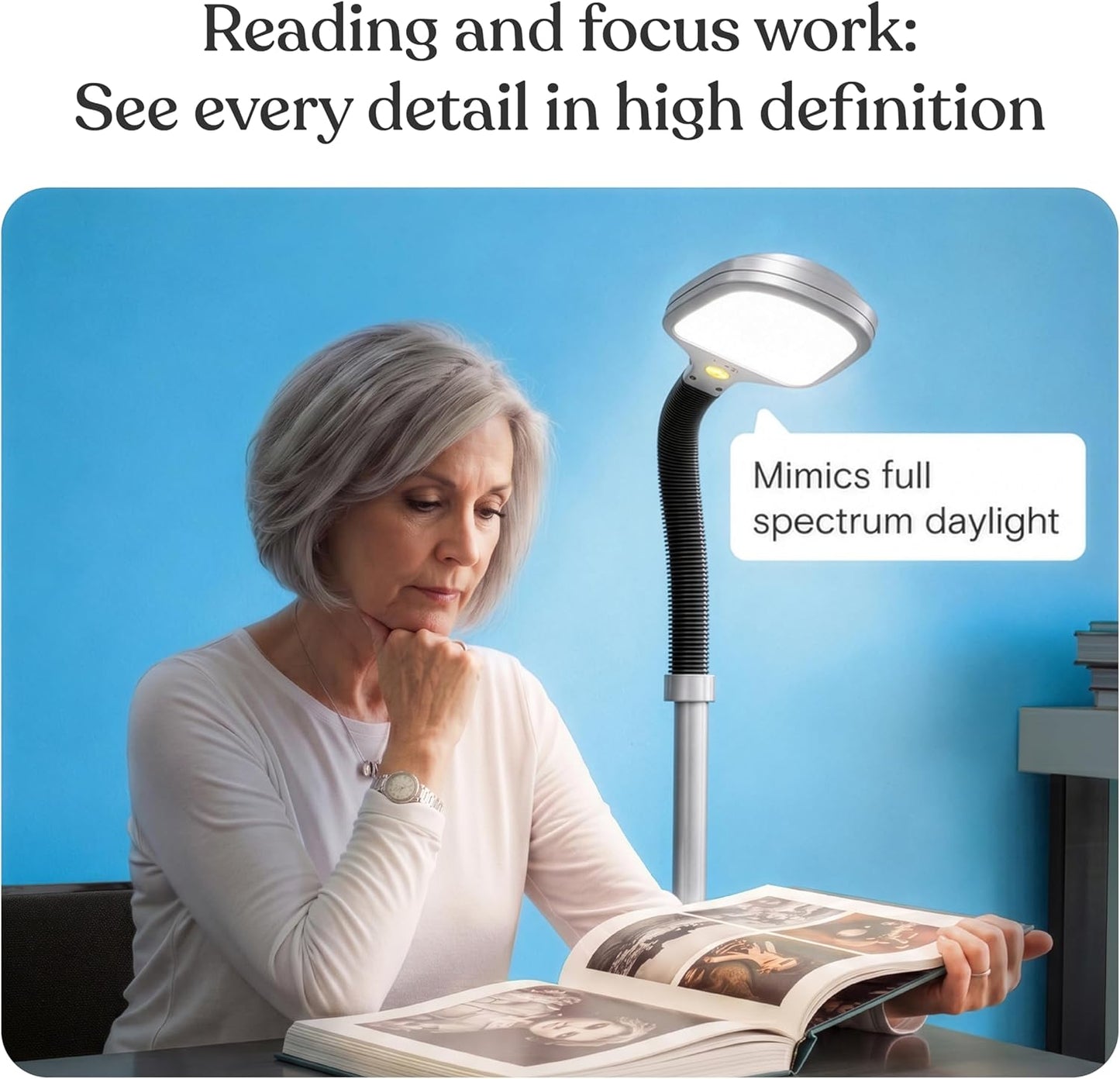 Brightech Litespan - Bright LED Floor Reading Lamp for Over Chair Crafts and Reading, Esthetician Light for Lash Extensions, Gooseneck Adjustable Standing Lamp for Living Room, Bedroom, Office - Black