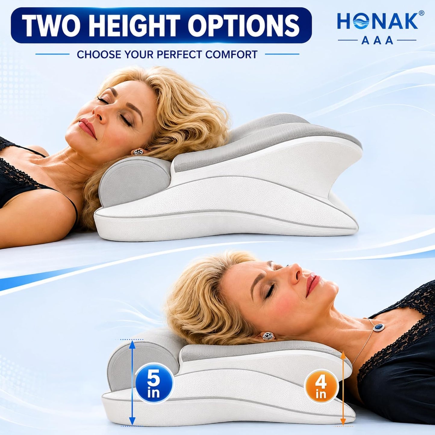2 in 1 Pillow, Ergonomic Contour Neck Pain Relief Cervical Butterfly, Arm Rest, Detachable Neck Support Roll Traction Pillow, Cooling Gell Memory Foam, Side Back Stomach Sleepers