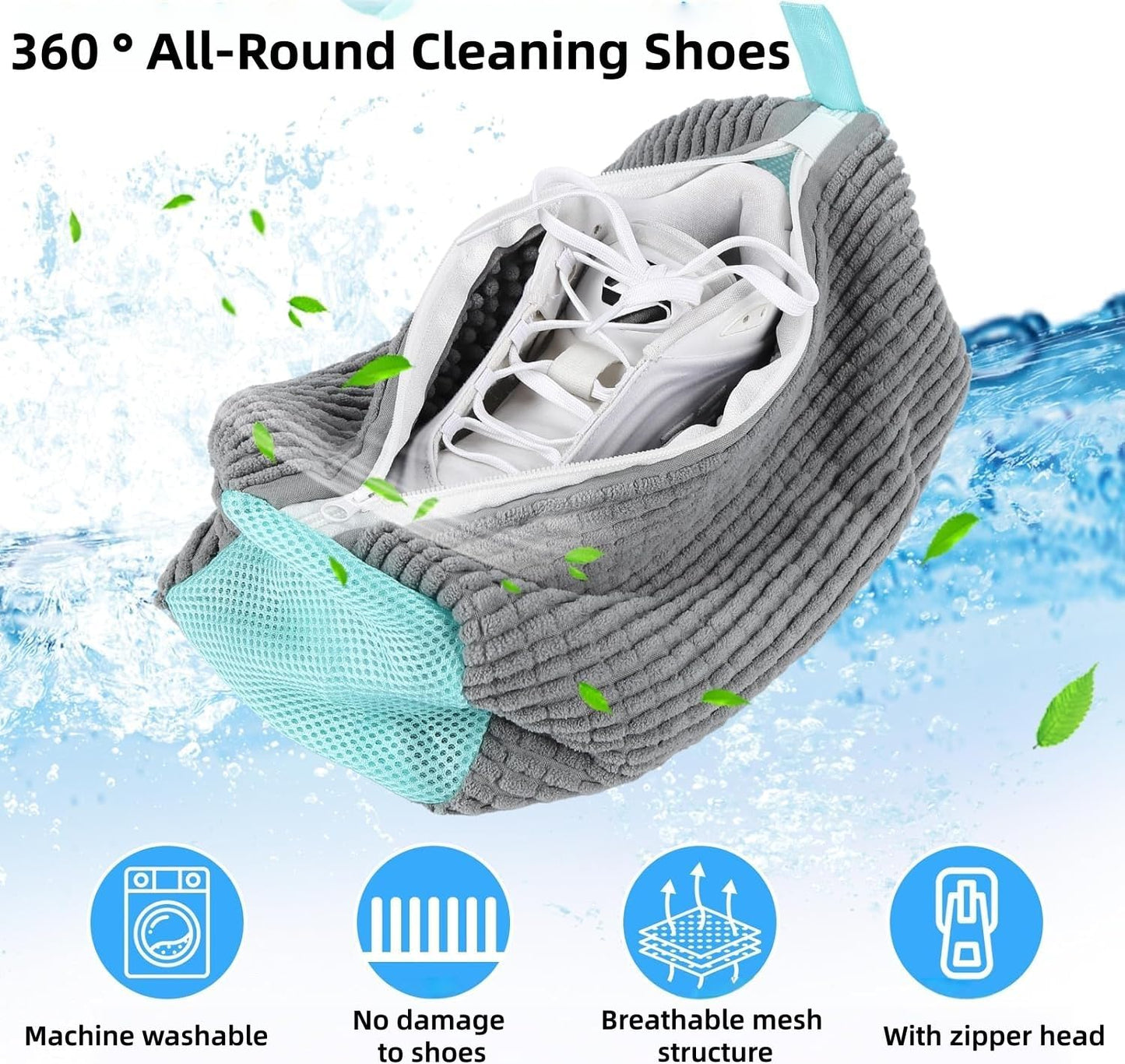 Reusable Shoe Washing Machine Bag & Shoes Laundry Bag for Washer and Dryer, with Self-Locking Zipper, 360° Deep Cleaning, Protects Shoes & Washer – Also Acts as Shoe Dryer Bag for Sneakers (1, grey)