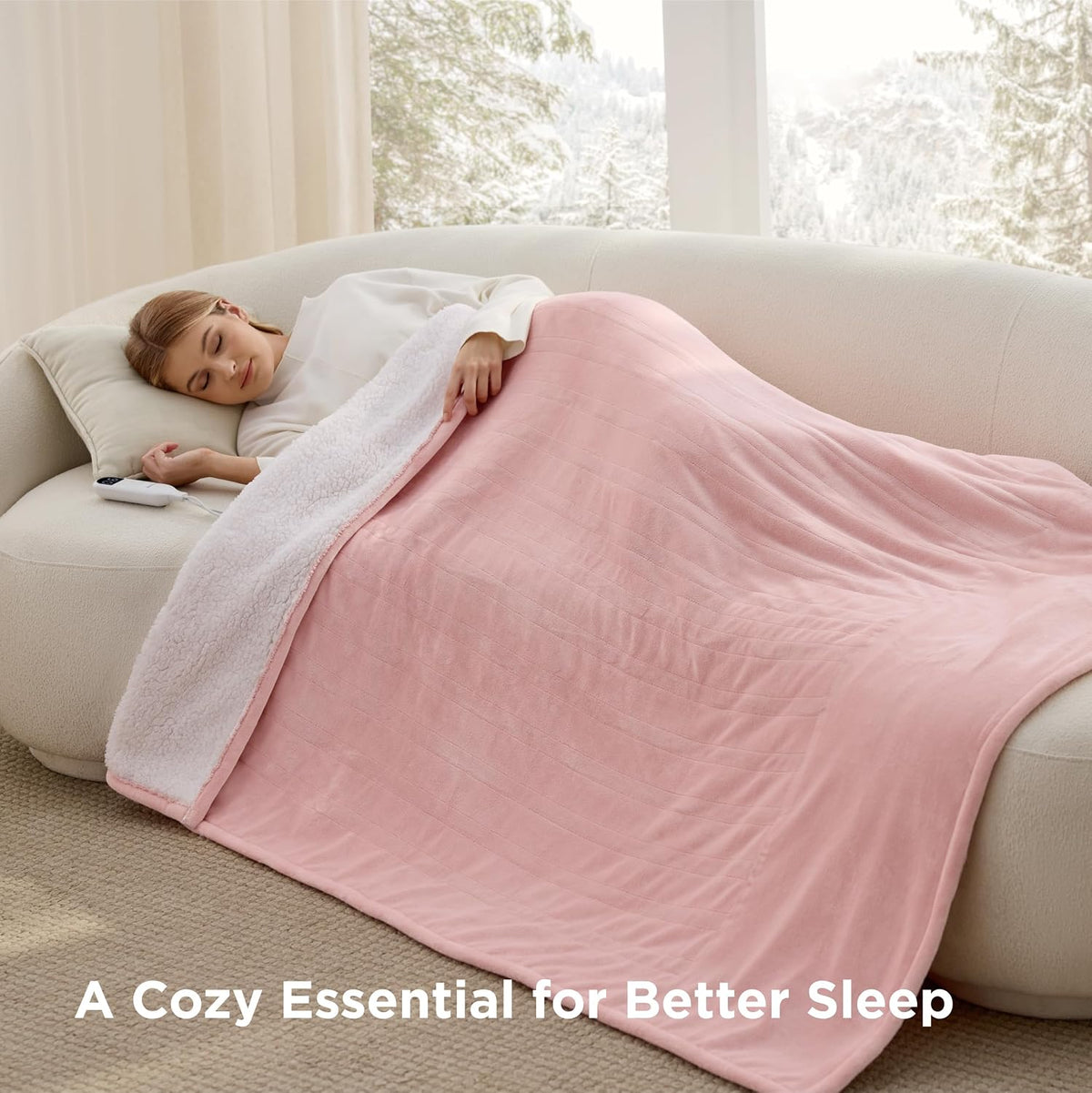 Bedsure Heated Blanket Throw, Soft Electric Blanket with Preheat, Cream