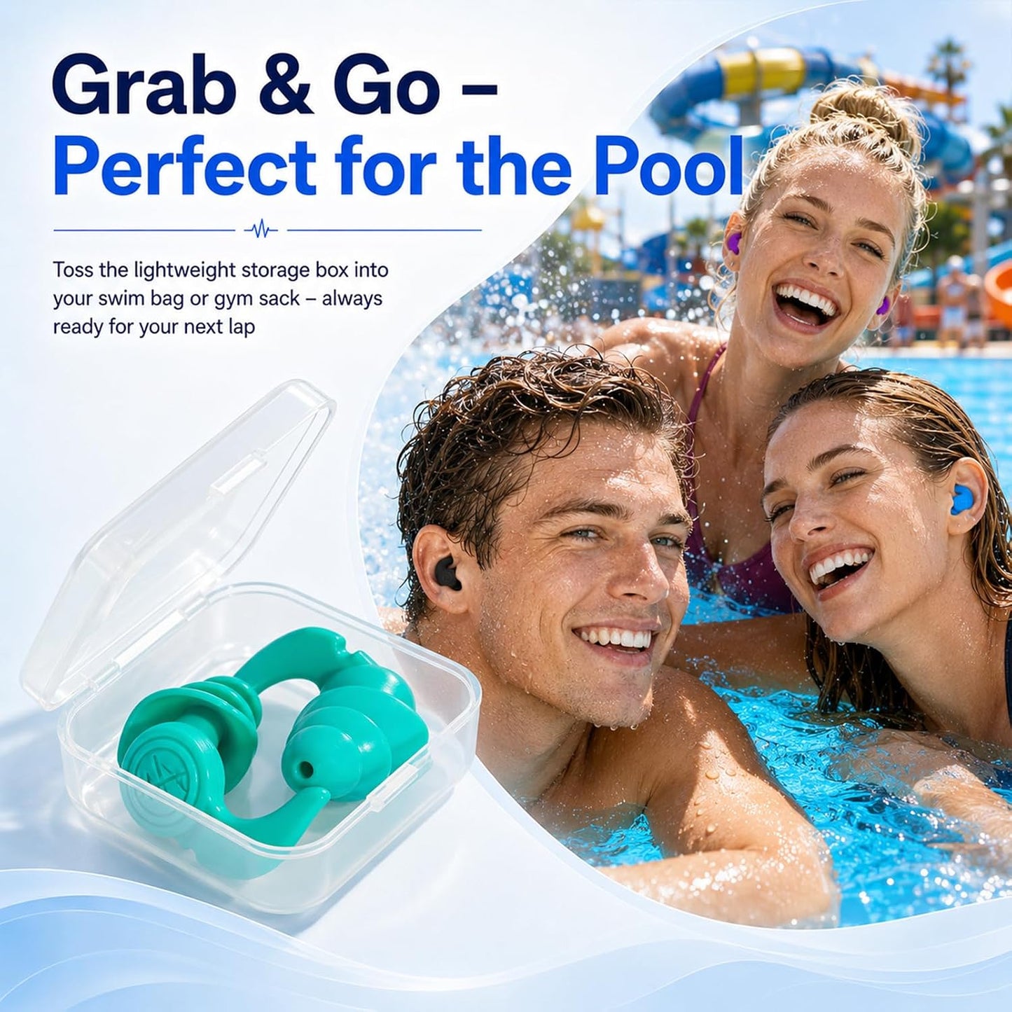 Swimming Ear Plugs, 5 Pairs Reusable Waterproof Ear Plugs for Swimming Adults & Teens, Soft Silicone Swim Earplugs with Individual Cases, Noise Reducing for Shower, Sleeping, Surfing, Travel