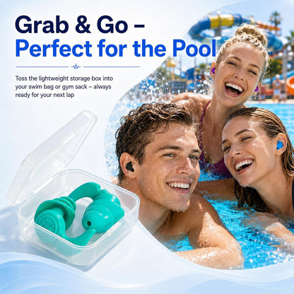 Swimming Ear Plugs, 5 Pairs Reusable Waterproof Ear Plugs for Swimming Adults & Teens, Soft Silicone Swim Earplugs with Individual Cases, Noise Reducing for Shower, Sleeping, Surfing, Travel