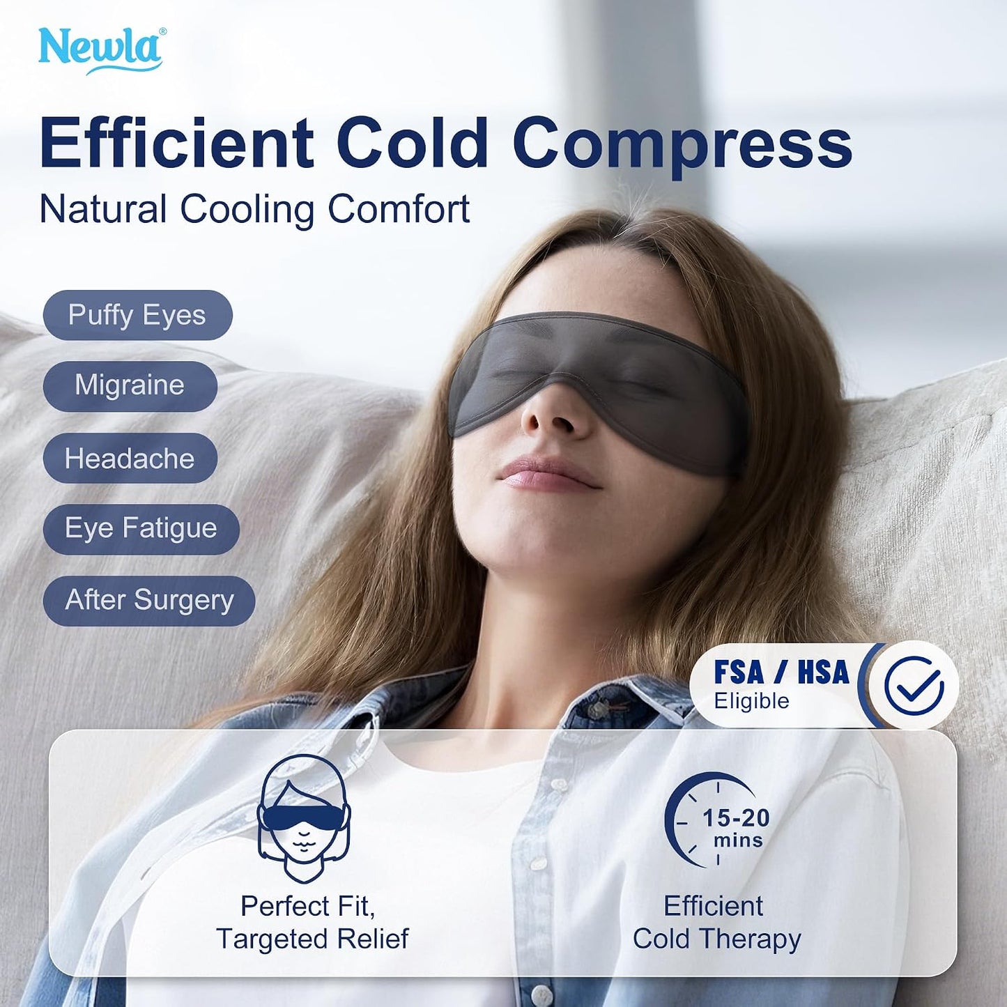 Cooling Gel Eye Mask, Contoured Cold Compress for Eyes, Reusable Cold Eye Mask for Puffy Eyes, Tired Eyes & Eye Strain, Flexible Solid Gel, Eye Care, Adjustable Strap, Fsa Eligible Items Hsa (Black)