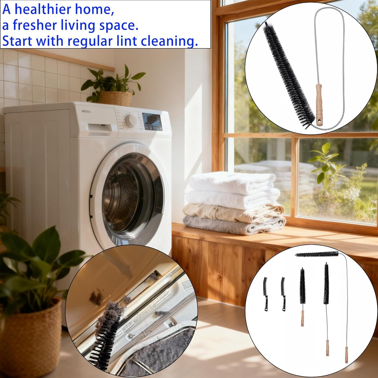 Dryer Vent Cleaner Kit, 17" 28" 47" Flexible Dryer Lint Brush, 5PCS | Refrigerator Coil Cleaning Brush, Crevice & Radiator Brush for Lint Trap, Fan, Pet Hair, Dryer Vent and Appliance Cleaning