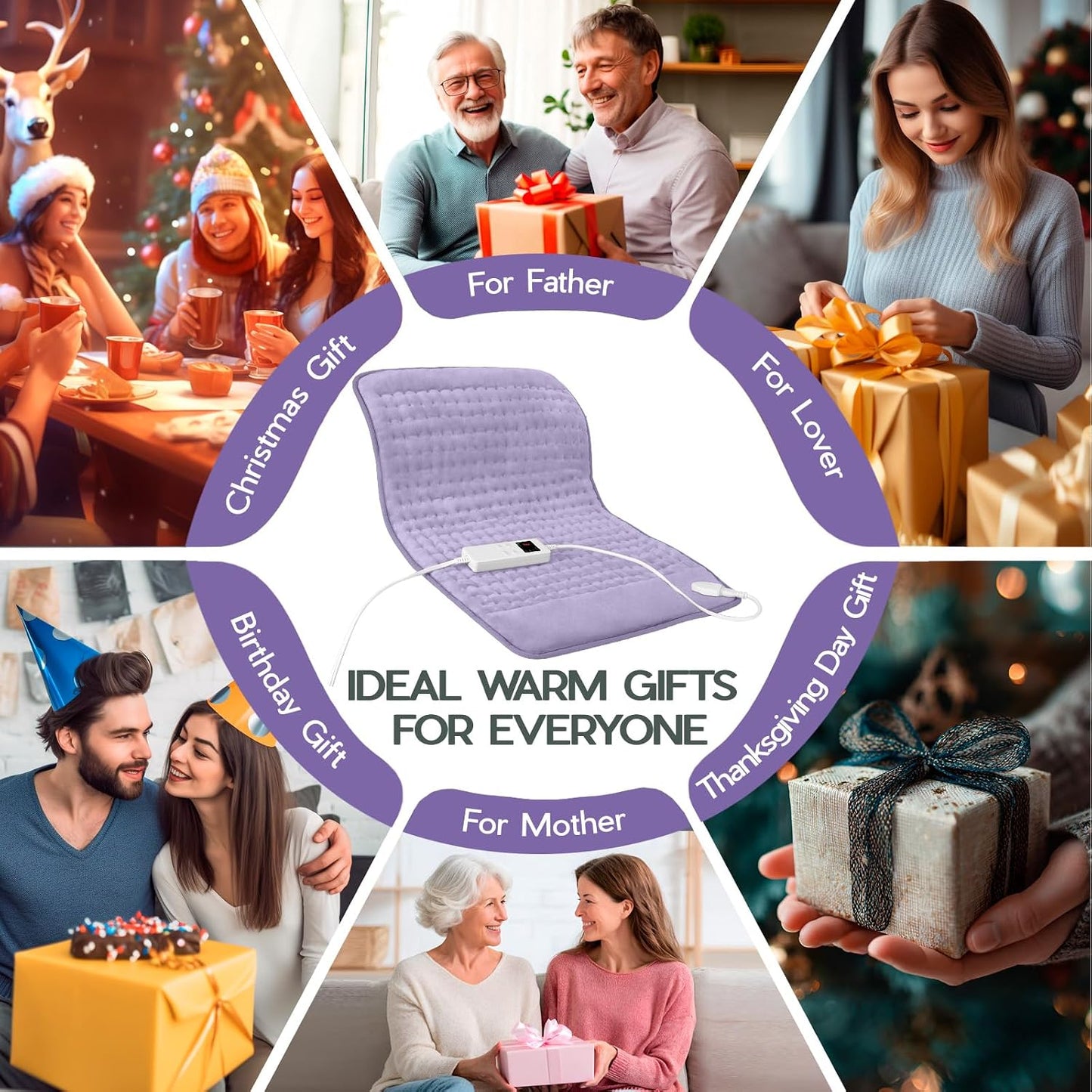 Heating Pad for Period Cramps, Heating Pad for Back/Neck/Shoulder Muscle Pain, 6 Heating&4 Timer Setting, Auto Shut Off, Dry/Moist Heat & Machine Washable, Gray Birthday Christmas Gifts for Women Mom