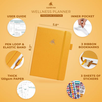 Clever Fox Wellness Planner & Food Journal for Weight Loss, A5 Orange | 5.8"x8.3" nutrition & exercise tracker for women tracking meals, diet & symptom diary, calorie counter notebook, stickers