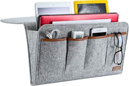 Zafit Bedside Caddy, Large Size Bedside Storage Organizer Bedside Organizer Caddy for Magazine Remotes Phone (13.4'' x 18.1'' Plus Size, Dark Grey)