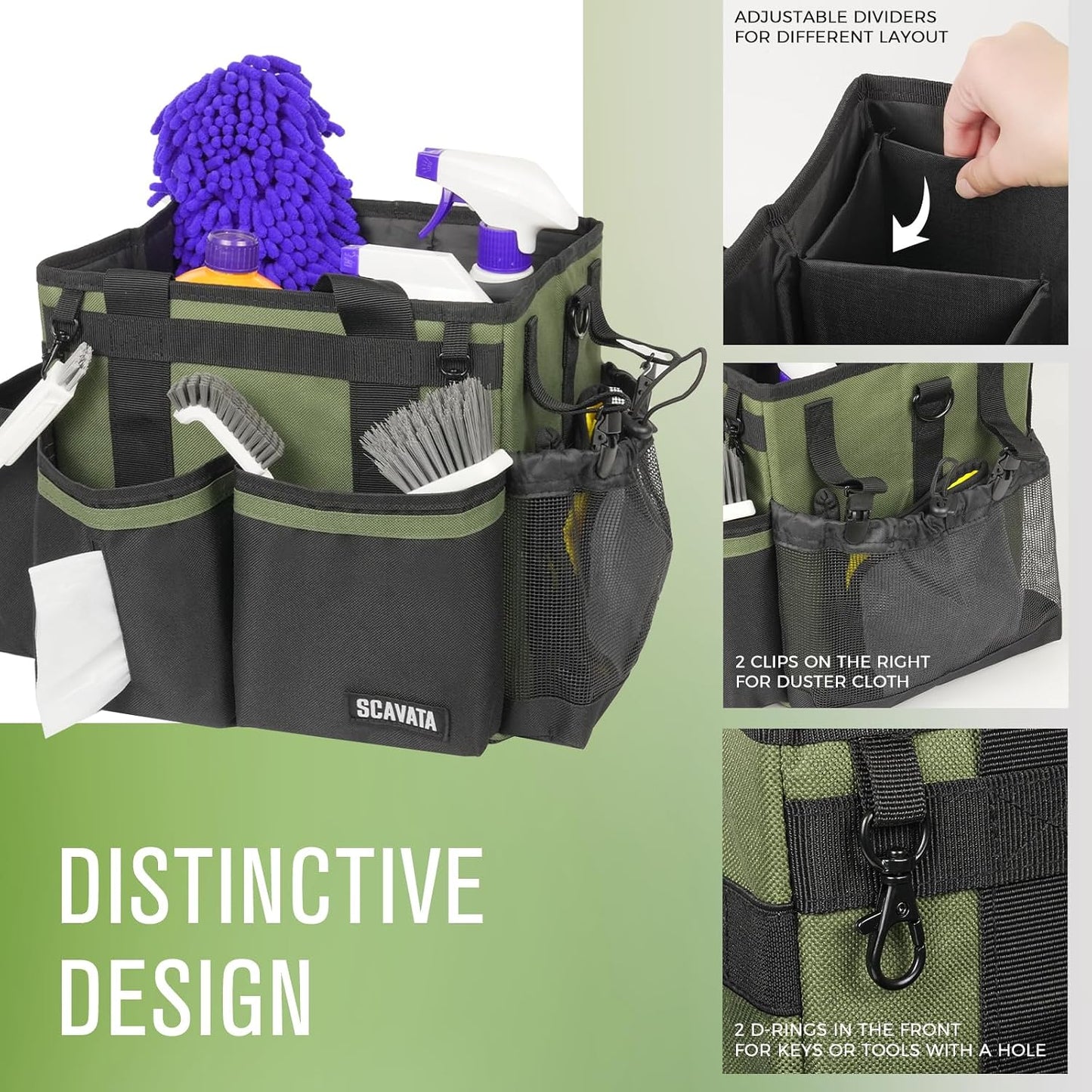 SCAVATA Compact Wearable Cleaning Caddy with Handle & Shoulder Straps | Small Cleaning Supplies Organizer, Under Sink & Car Cleaning Tools Storage Bag for Housekeepers Cleaners, Black