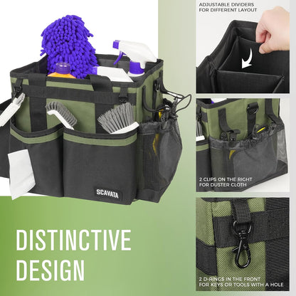 SCAVATA Compact Wearable Cleaning Caddy with Handle & Shoulder Straps | Small Cleaning Supplies Organizer, Under Sink & Car Cleaning Tools Storage Bag for Housekeepers Cleaners, Black