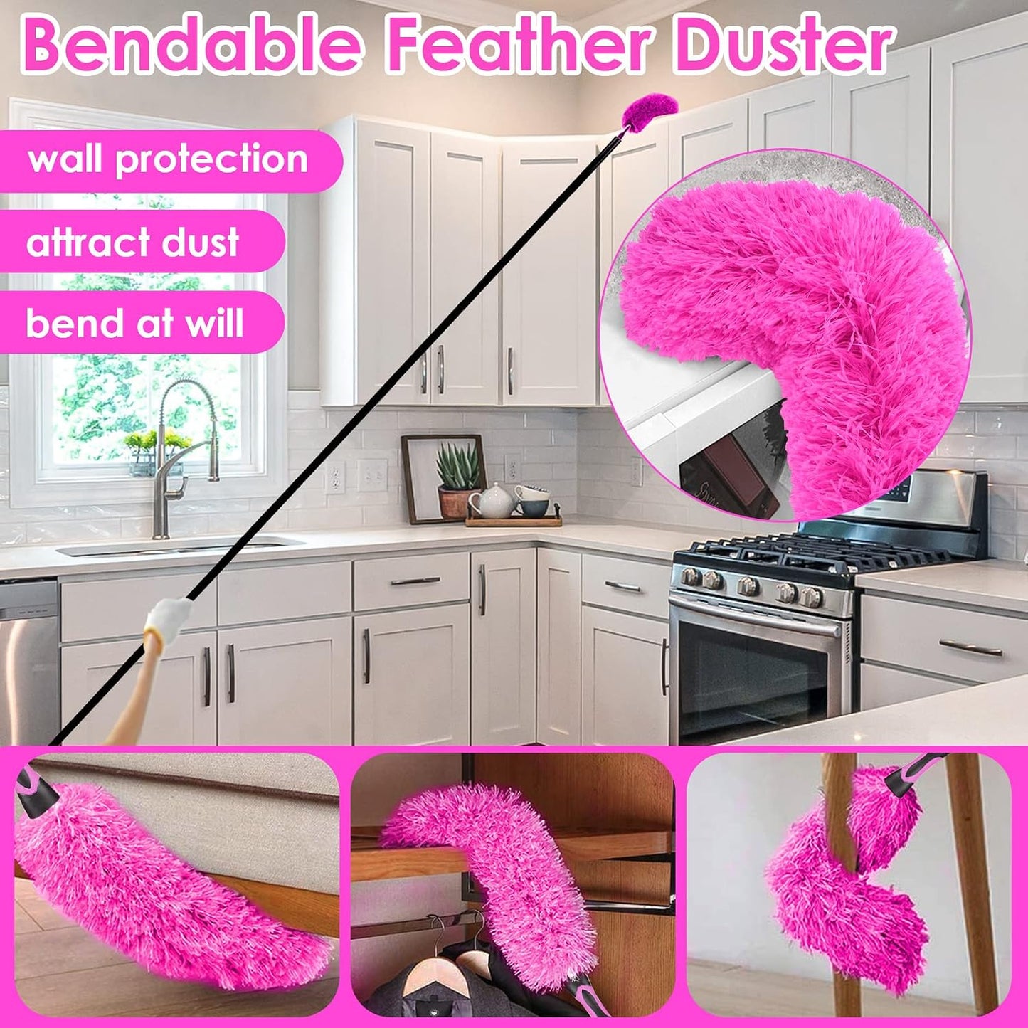 CALBEAU 8 Foot Dusters for Cleaning, Duster with Extension Pole, Microfiber Feather Duster Used for Cleaning Ceiling Fan, High Window, Blinds, Shutters, Sofa, Cobweb Duster for Home (12 PCS)