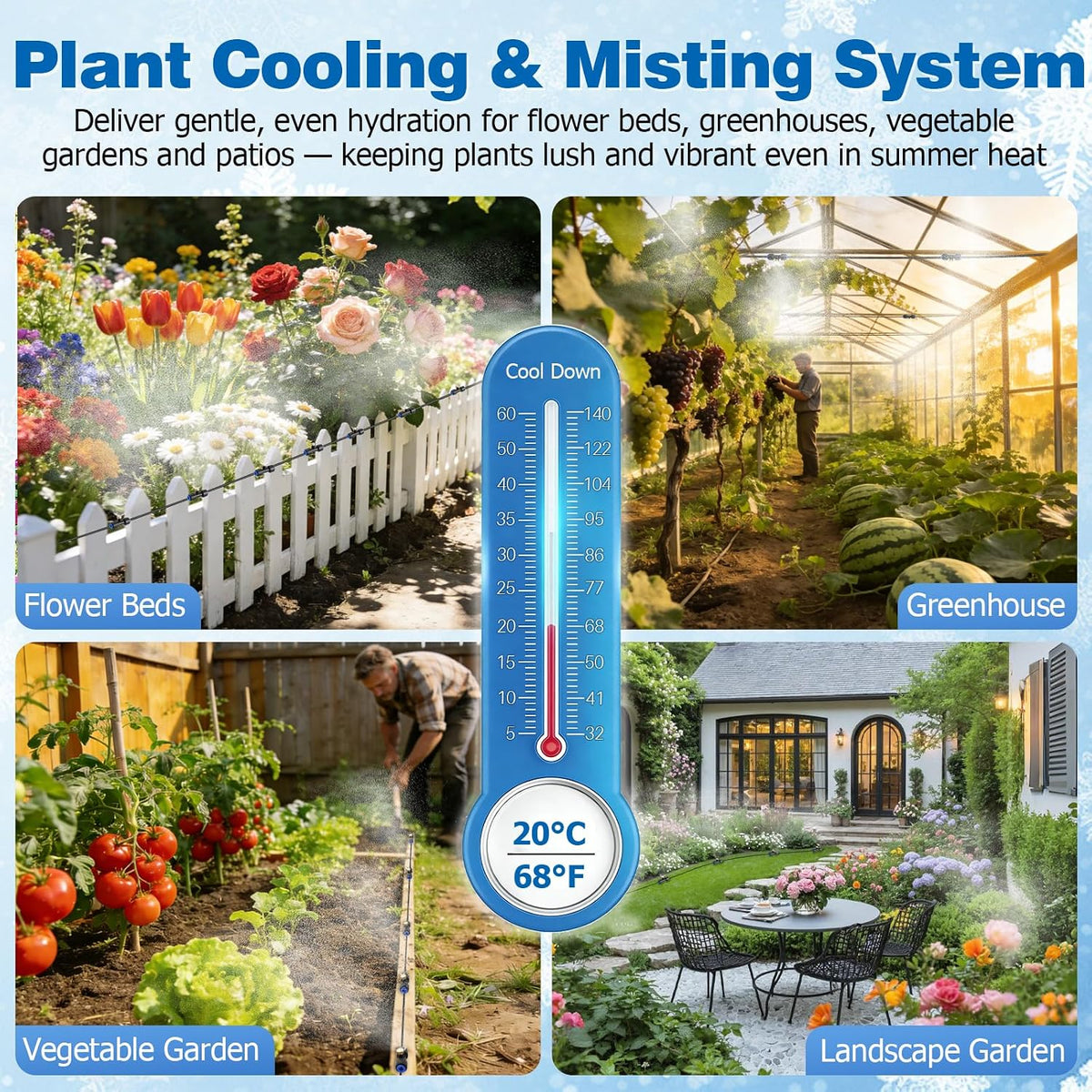 Mellbree Misters for Outside Patio 45FT/14M, Pre-Assembled Misting Cooling System with 12 Brass Nozzles & 3/4" Adapter, Outdoor Mister for Patio, Garden, Greenhouse, Pavilion, Dog House, Chicken Coop