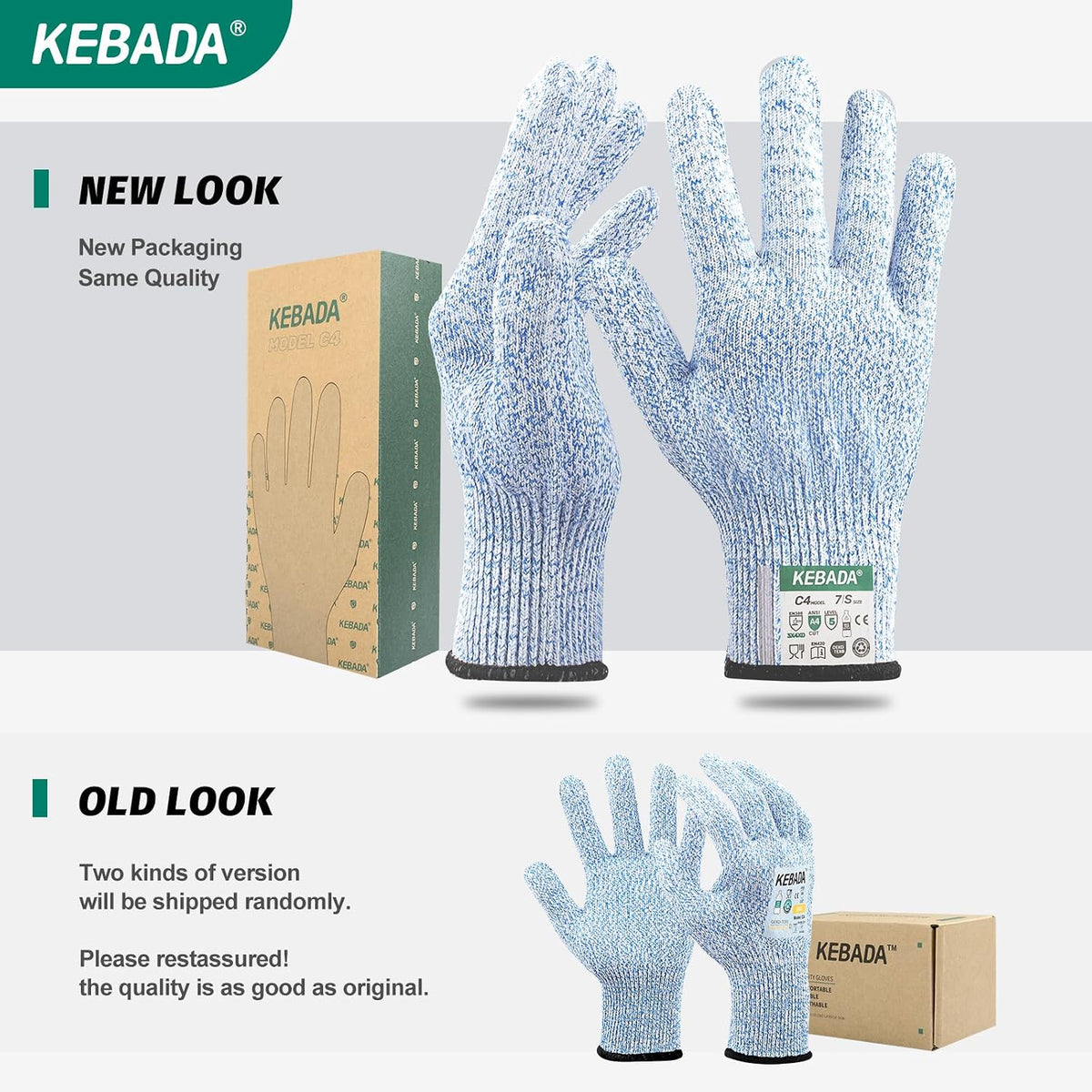 Kebada C4 Cut Resistant Gloves, ANSI A4, 100% Food Grade, 1 Pair