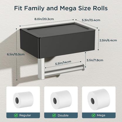 FORIOUS Toilet Paper Holder with Shelf, Wall-Mounted Modern Wipes Dispenser | Brushed Nickel | Toilet Paper Holder with Storage for Bathroom | Fits Wipes, Sanitary Napkin, Tampon | 8.0"x5.3" Large Shelf