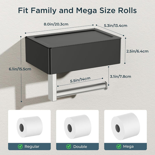 FORIOUS Toilet Paper Holder with Shelf, Wall-Mounted Modern Wipes Dispenser | Brushed Nickel | Toilet Paper Holder with Storage for Bathroom | Fits Wipes, Sanitary Napkin, Tampon | 8.0"x5.3" Large Shelf