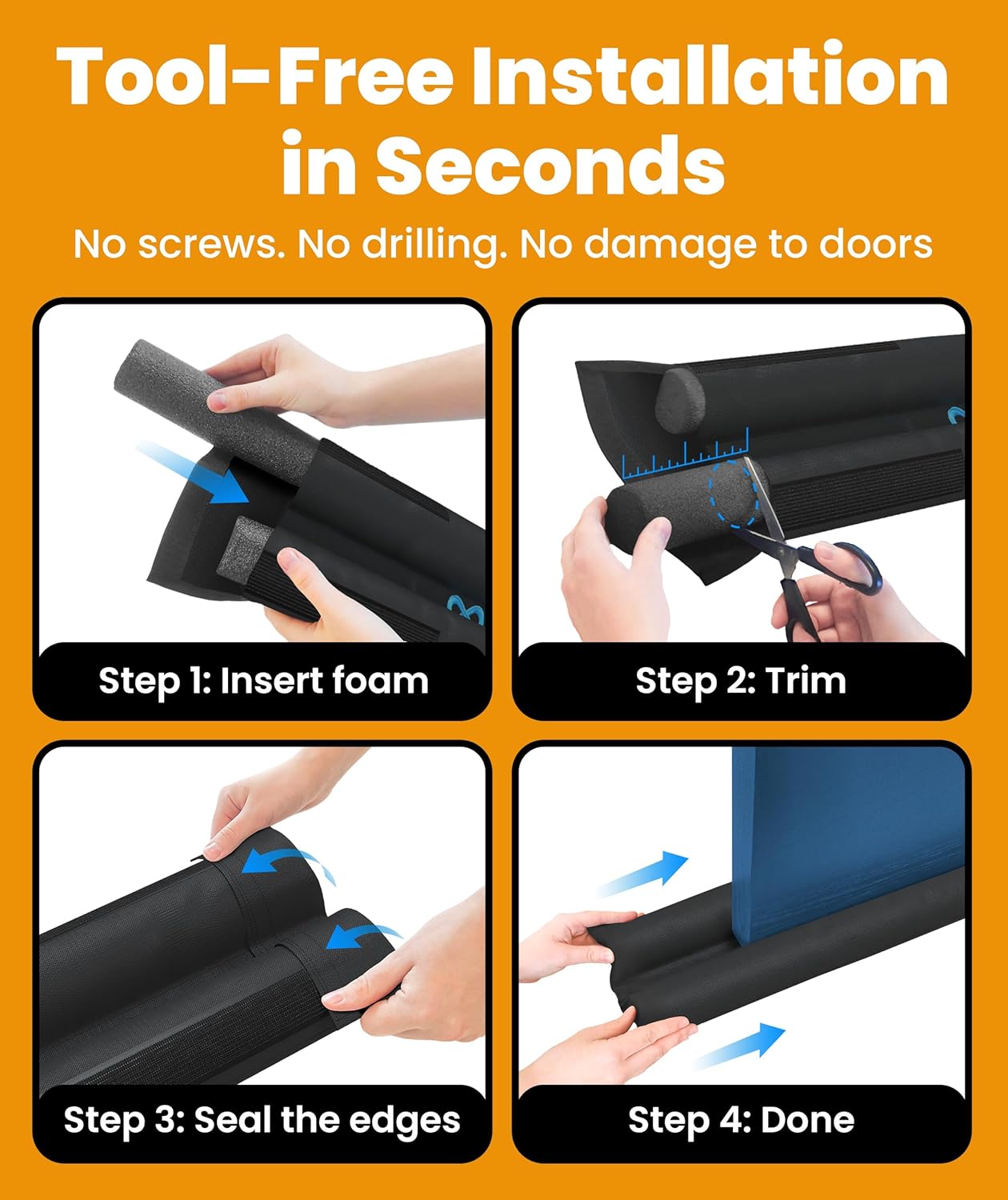Everlasting Comfort 2 Sided Door Draft Stopper for Bottom of Door - Keeps Cold Air in & Heat Out, 100% Sound Proofing Strip Gap Filler, Quick Install Noise Blocker Sweep for Home - Fits 30"- 36" W