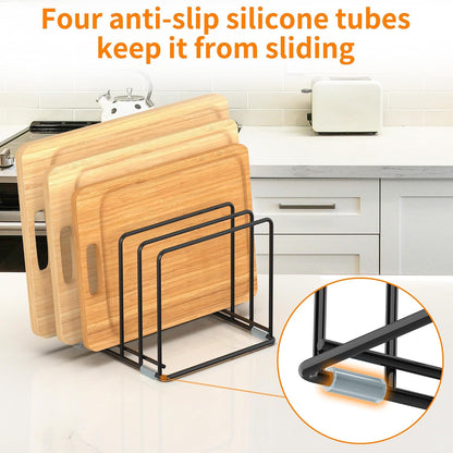 Cutting Board Organizer, Kitchen Cabinet Organizer | Divided Rack with 5 Slots for Baking Trays - Cookie sheet Organizer, Baking Sheets Holder [2-Pack], Large