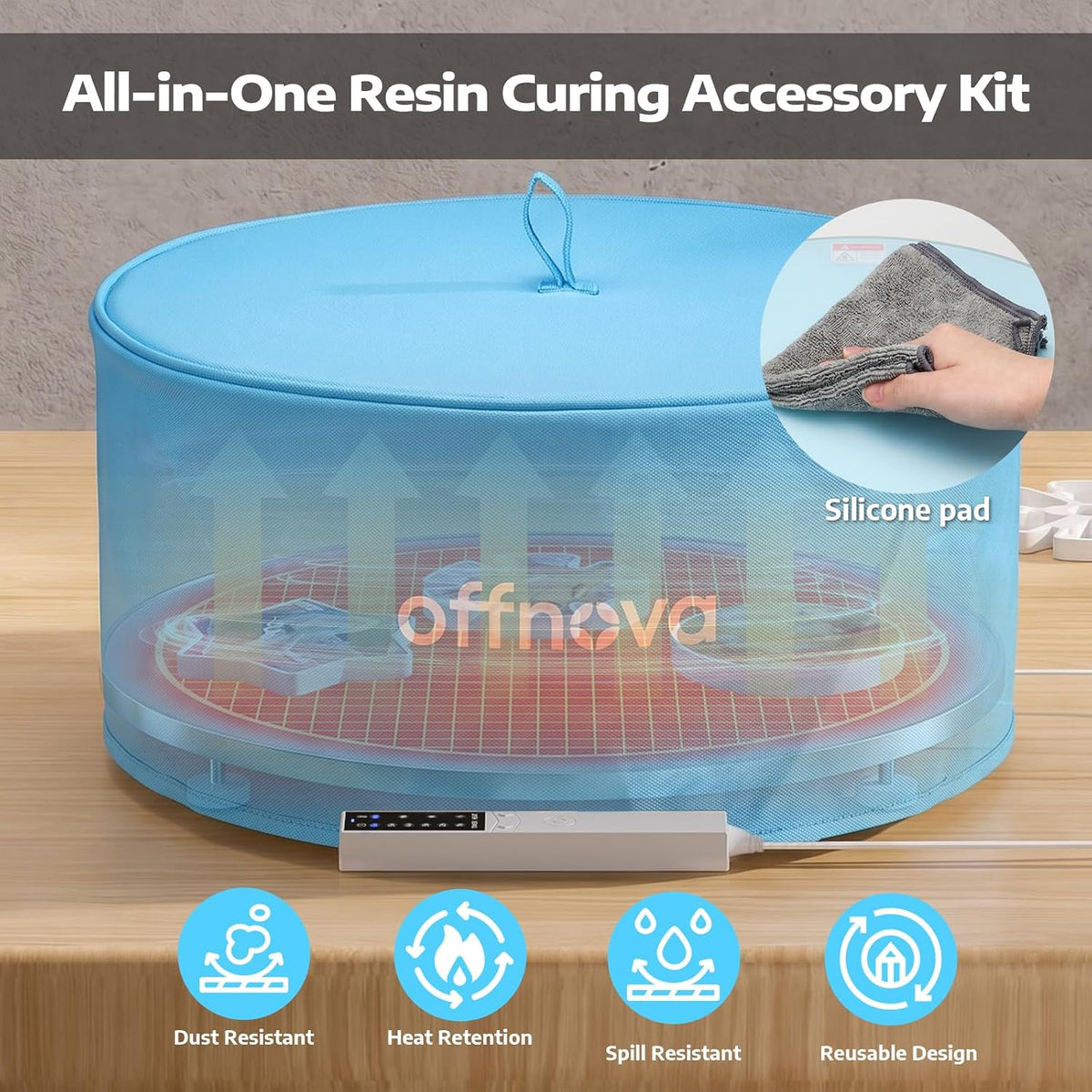 OFFNOVA Resin Heating Mat & Leveling Table, 2-in-1 Resin Tools for Epoxy Resin, Resin Curing Machine for Resin Molds, Undeformed Resin Dryer with Smart Timer & Temperature Control, Silicone Mat