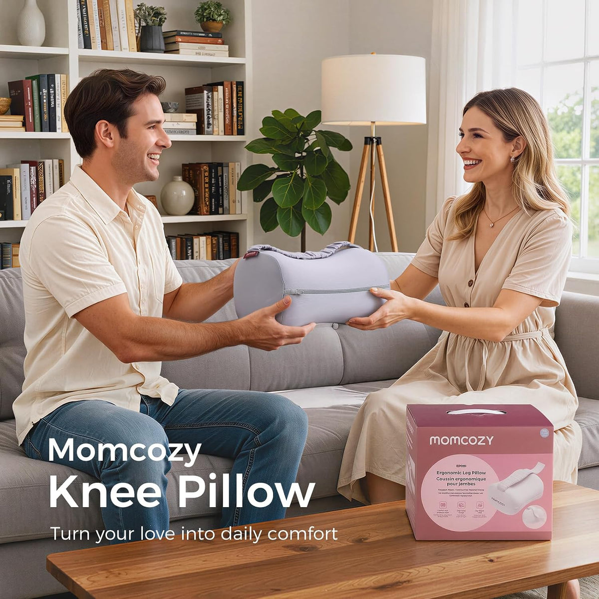 Momcozy Knee Pillow for Side Sleepers, Soft Memory Foam & Pinch-Free Design