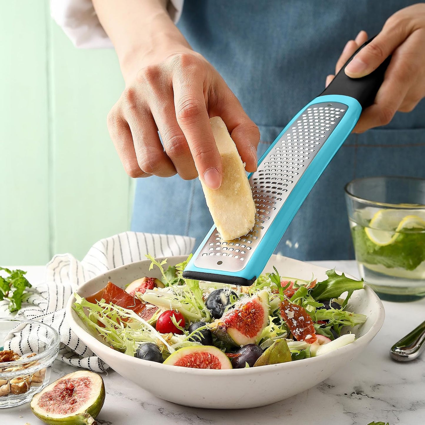 Spring Chef Stainless Steel Lemon Zester - Garlic & Ginger Grater - Gray | Premium Zester with Blade Cover, Cheese Grater with Handle for Parmesan, Nutmeg, Lime - Durable Citrus Zester, Fine Shred