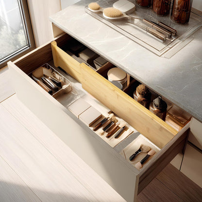 VaeFae 6-Pack Adjustable Bamboo Drawer Dividers, Expandable Drawer Organizer for Kitchen Utensils, Clothes, Bathroom, Office – Fits Drawer Interiors 16.6" to 21.8"