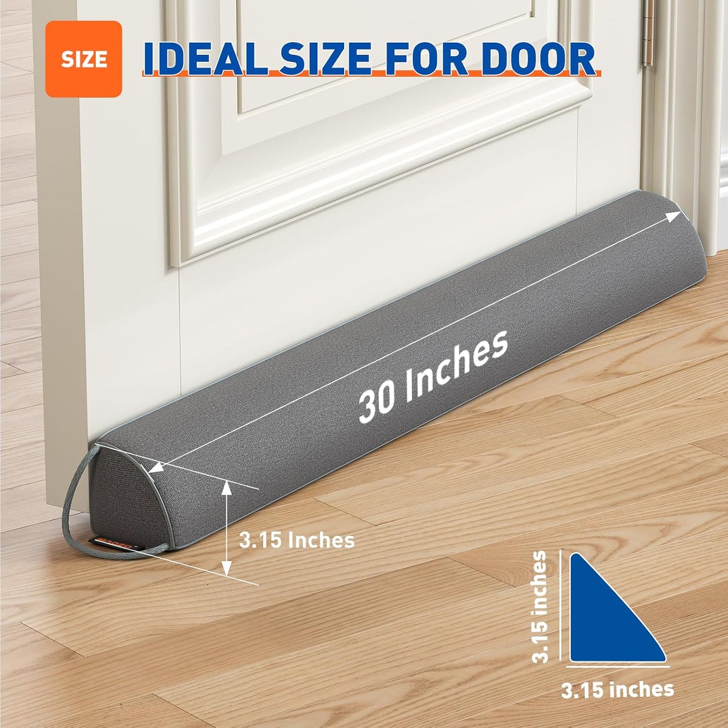MAGZO Under Door Draft Stopper 30 Inches, Sound Proofing for Door, Gray | Triangular Weighted Sound Proofing for Door Draft Blocker, Easy Install & Machine Washable
