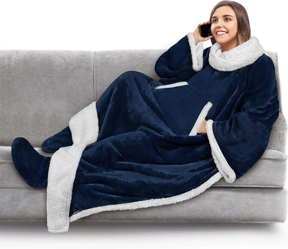 PAVILIA Fleece Blanket with Sleeves, Foot Pockets for Women Men Adults, Plush Wearable Blanket Throw Wrap, Warm Snuggle Blanket Robe, Cozy Gift Ideas Wife Mom, Dark Purple