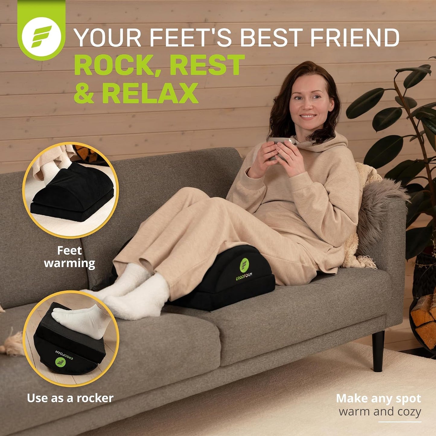 ErgoFoam Foot Rest for Under Desk at Work Adjustable - Chiropractor-Endorsed, High-Density Foam, Velvet (Black)